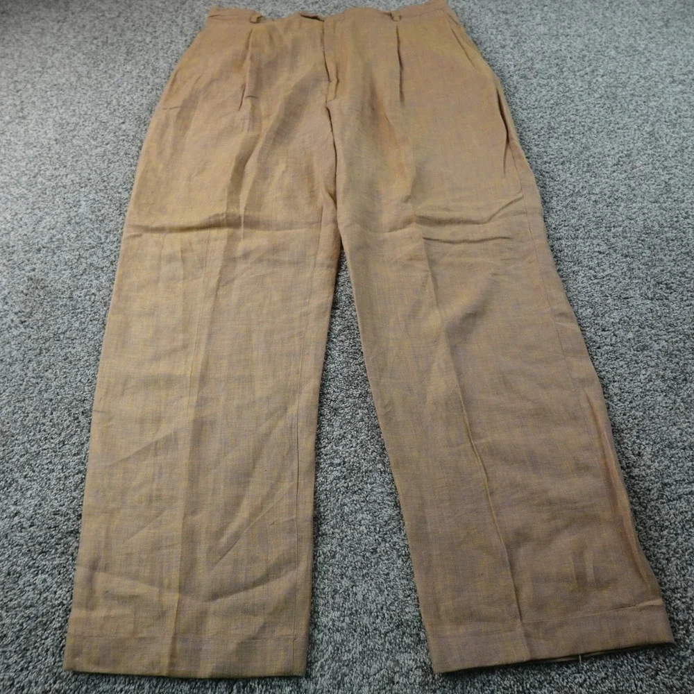 Inserch Pants Mens 40 Beige Orange Linen Pleated Trouser Dress Slacks Cuffed USA